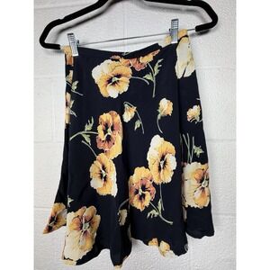 Y2K Floral Mini Skirt Black Yellow Pansy Skater Cottagecore Women 6